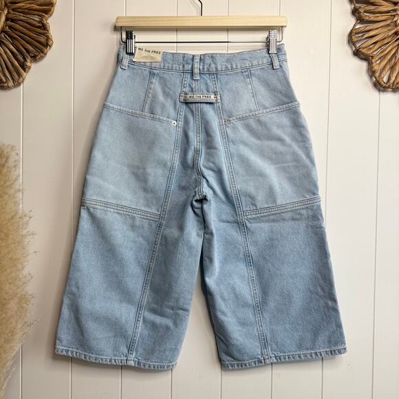 Free People cropped jeans pants long shorts denim bermuda relaxed cotton 26 - Picture 6 of 9